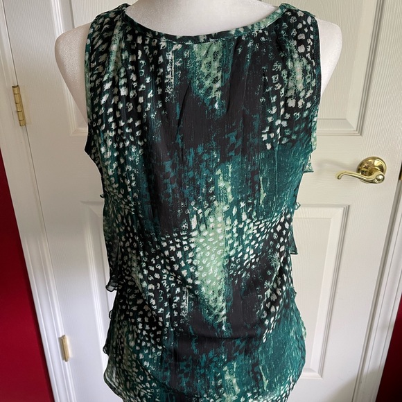 Dressbarn Green and Black Tiered Ruffled Blouse - Picture 3 of 9